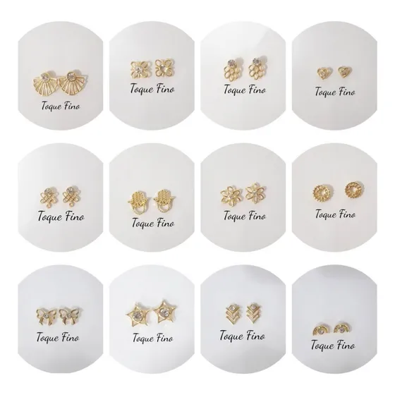 Kit 20 Prs Brincos Variados Folheados A Ouro! Ótima Qualidad