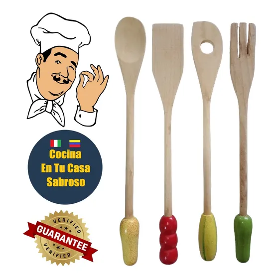 Utensilios Para Cocinar Cuchara Paleta Tenedor De Madera 