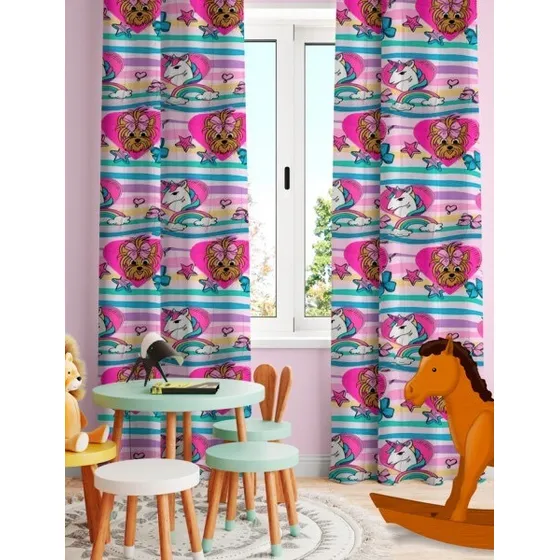 Set De Cortinas 2 Paños Infantiles Color Rosa Chicle