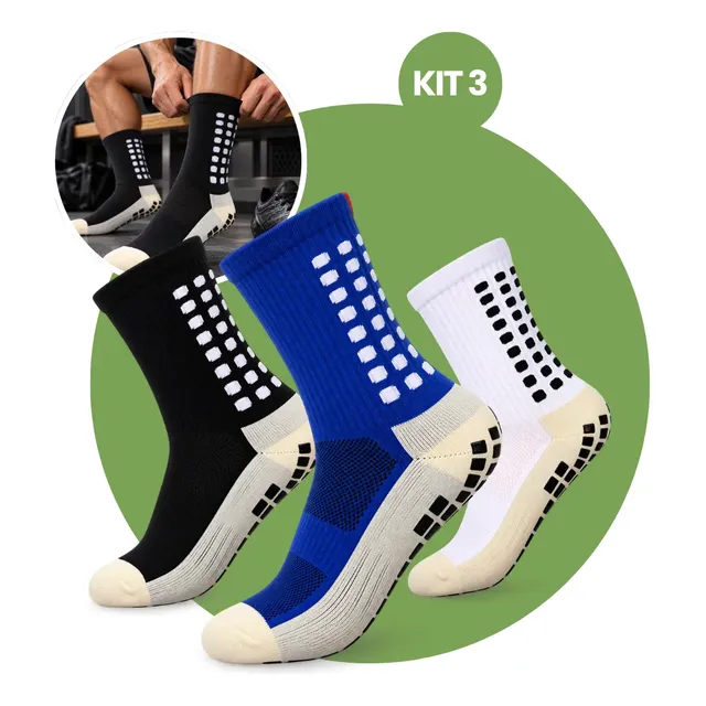 Kit 3 Pares Meia Antiderrapante Esportiva Futebol Treino Pro