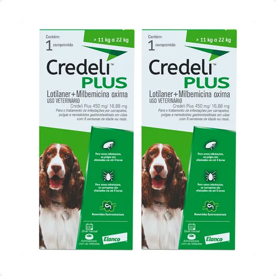 2 Credeli Plus Elanco Para Cães De 11 A 22 Kg - 1 Comprimido