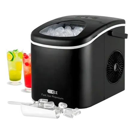 Máquina Fabricadora De Gelo Turbo Ice Mg1500 Oz 13kg Portátil Eficiente Limpeza Automática Com Pá E Cesto Premium 127v Preto