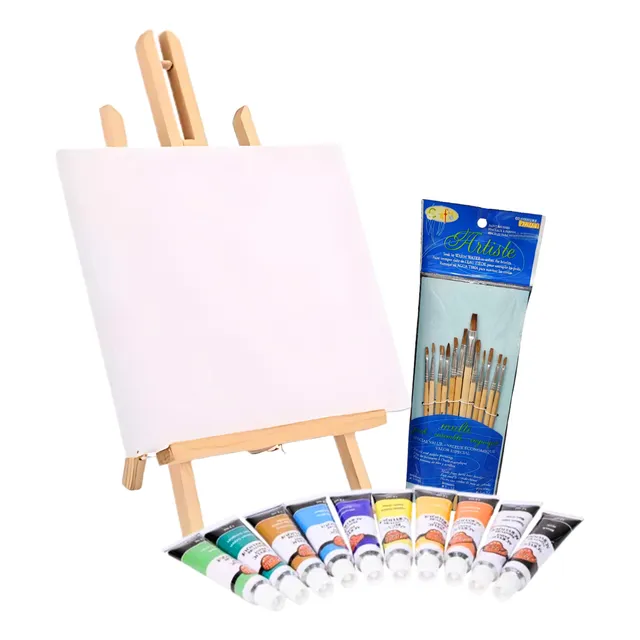 Kit Pintura Completo Lienzo 10 Pinturas Acrílicas Y Pinceles
