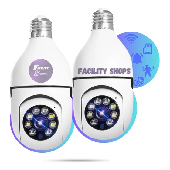 Kit 2 Câmera Ip Wifi Lâmpada Prova Dágua Wifi 360 Camera De Segurança Externa Facility Shops Cor Branco