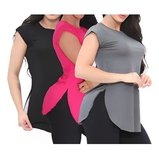 Kit 3 Blusas Feminina Cobre Bumbum Long Academia Kit 3 Blusas Feminina Cobre Bumbum Long Academia