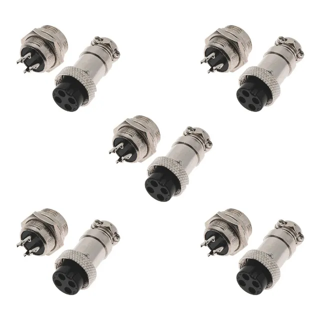 5 Pzas Conector De Aviación Gx16 (macho-hembra) - 4 Pin