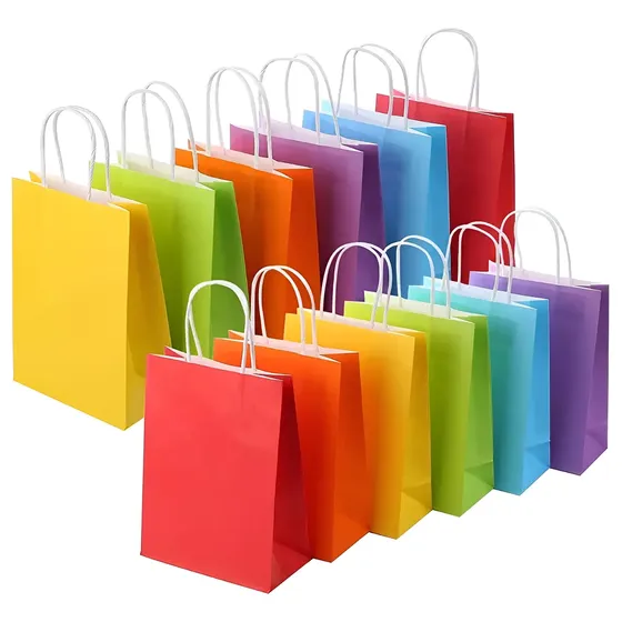 12 Bolsas Ecológicas Colores 21x15x8cm Cumpleaños Fiesta | Cuotas sin interés