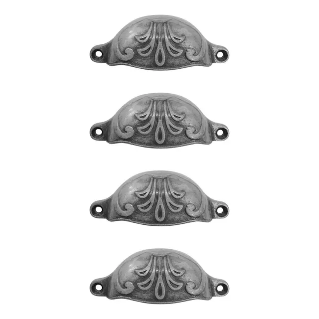 Cubeta Flor De Lis Plata Vieja Tirador Manija X 4 Uni Cajon