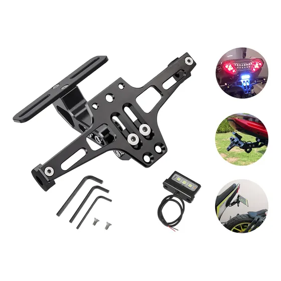 Porta Placa Universal Para Moto Ajustable Con Luz Negro