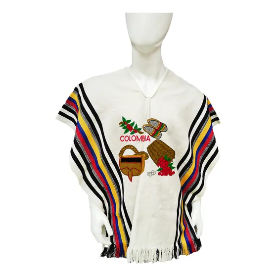 Poncho Colombiano Estampado Con Carriel Y Cafe