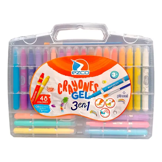 Crayones Gel Ezco 3 En 1 En Valija X 48 Colores + Pincel Color Multicolor