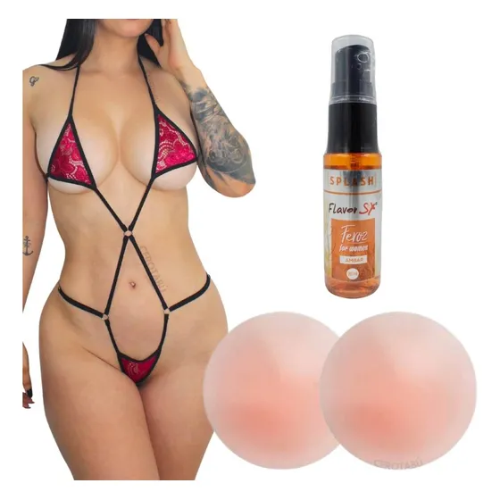 Kit Conjunto Lencería Encaje Perfume Atrae Hombr Cubre Pezón