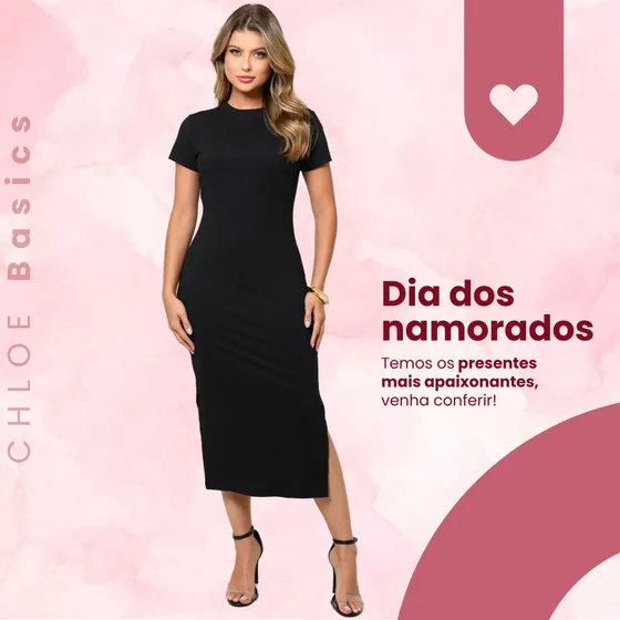 Vestido Midi Canelado Casual Básico Acinturado Modelador