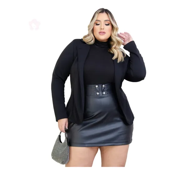 Blazer Plus Size Alfaiataria Neoprene Feminino Terninho Top