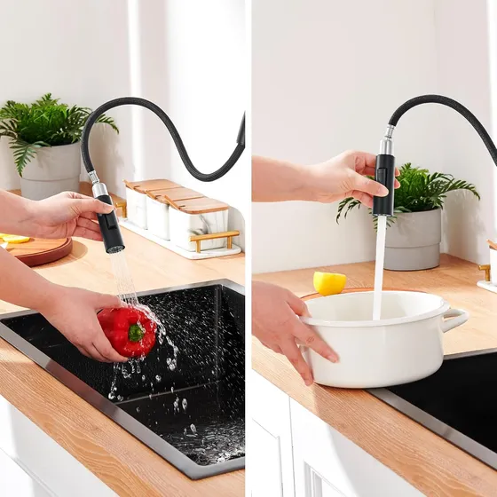 Grifo De Fregadero Con Mango Extraíble Negro Mate
