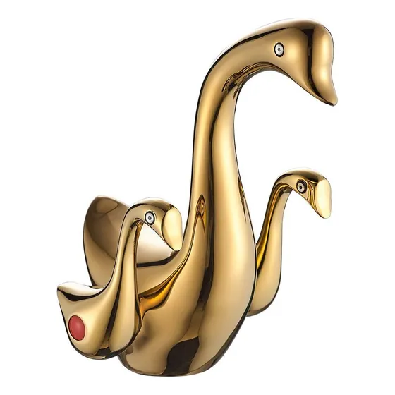 Grifo Lavabo Baño Laton Cepillado Doble Manga Cisne