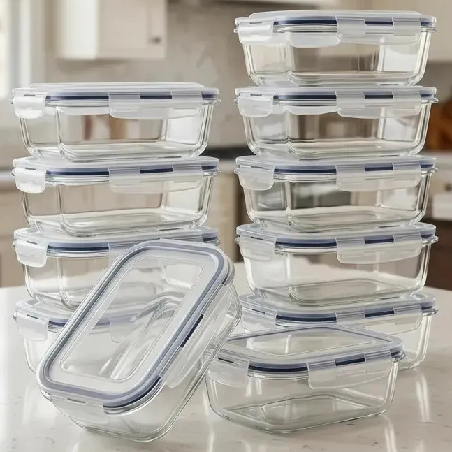 Kit 10 Potes Vidro Borossilicato Hermético Freezer E Forno 650ml