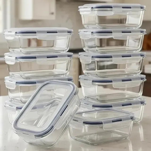 Kit 10 Potes Vidro Hermetico Vai Ao Forno Microondas 640ml