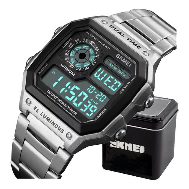 Relógio Masculino Skmei 1335 Retrô Digital Esporte Prata Nf Relógio Masculino Skmei 1335 Retrô Digital Esporte Prata Nf