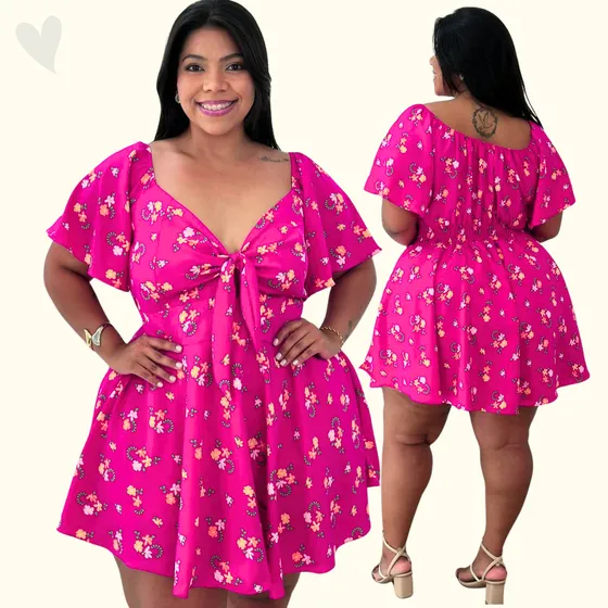Macaquinho Vestido Feminino Curto Soltinho Lastex Plus Size
