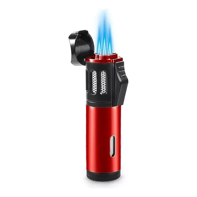 Encendedore Gas Recargables Antorcha Triple Encendedor De Butano Con Llama De Chorro Ajustable Para Velas, Estufa Gas, Barbacoa, Camping (rojo)