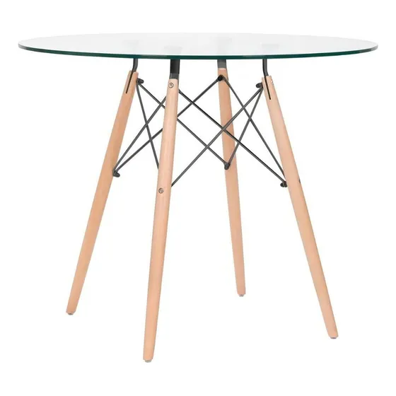 Mesa Redonda Eames Eiffel Tampo Vidro Temperado 90cm