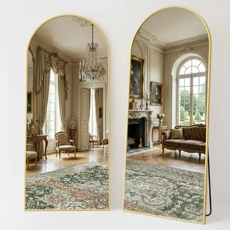 Espelho 173x62cm Corpo Inteiro Arqueado Alumínio Grande Luxo Dourado