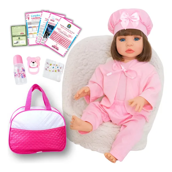 Boneca Bebê Reborn Em Silicone Bolsa Maternidade Pode Banho