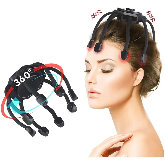 Ezzyso El Masajeador De Cabeza Eléctrico Octopus Alivia La Fatiga 1200mah Negro Masajeador De Cabeza Antiestrés Relajante 10 Contactos 3d Piojito-araña Masajeador Eléctrico Portátil