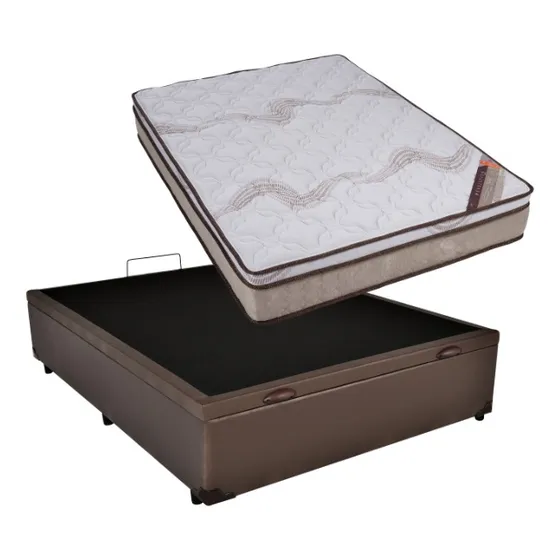 Cama Box Baú Viúva + Colchão Molas Castor Hibrido 120x203 Cor Corino Marrom