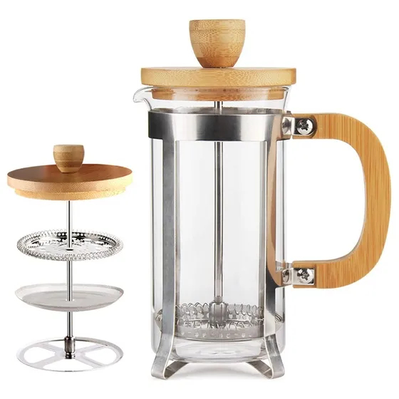 Cafetera Prensa Francesa De Acero Inoxidable Y Bambú