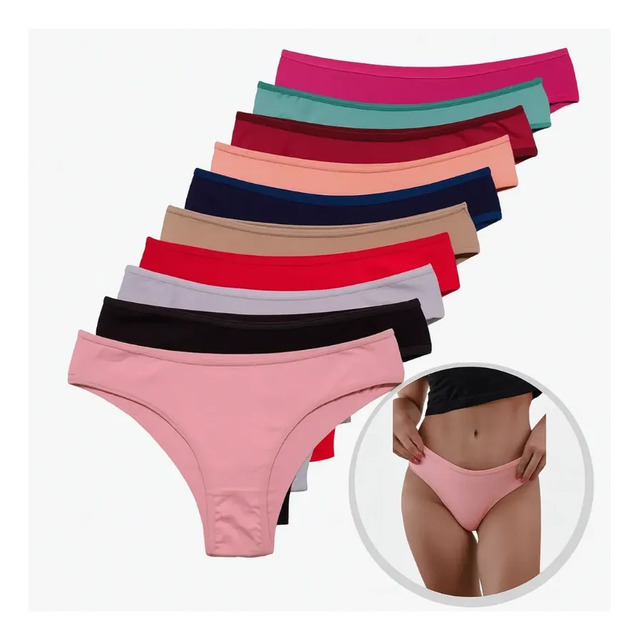 Kit 10 Calcinhas Femininas Tanga Lisa em Algodao