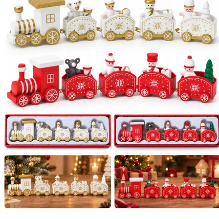 Trem De Natal Decorativo Em Madeira 25 Cm Para Mesa