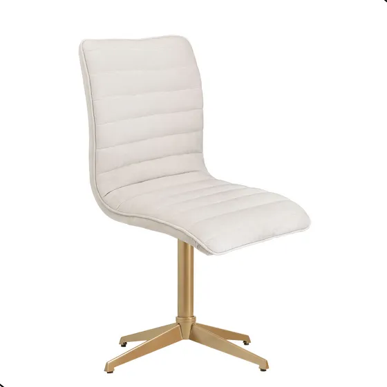 Cadeira Para Mesa De Jantar Base Giratória Dourada Mari Estrutura Da Cadeira Dourado Assento Veludo Marfim Desenho Do Tecido Liso