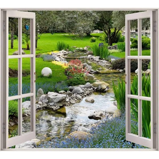 Vinilo Mural Ventana Simulación Paisaje Decoración