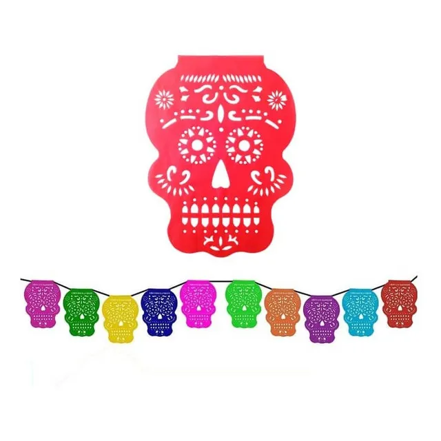Guinalda Decoración Banderin Mexicano Calavera Cabeza 4metro