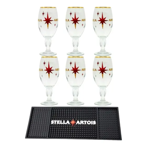 6 Copas De Cerveza Stella Artois Edición Star + Barmat Ancho