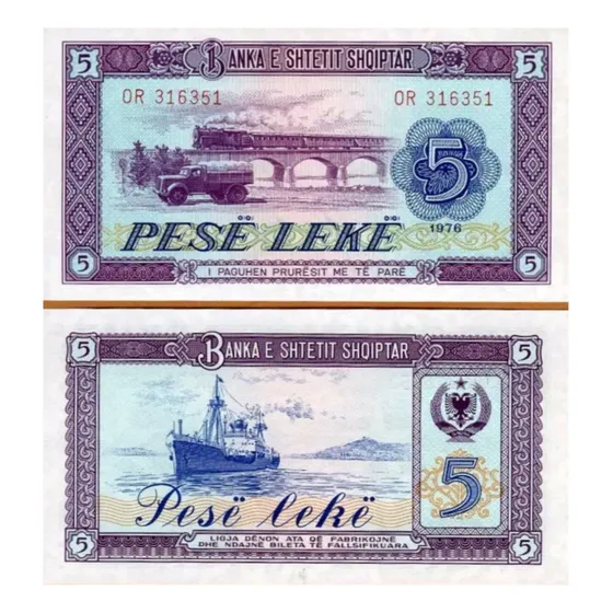 Cédula Fe Albânia 5 Leke Albanês 