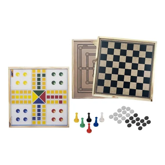 Jogo Dama Trilha E Ludo Escolar 3 Em 1 Tabuleiro Em Madeira