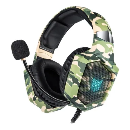 Audífonos Gamer Onikuma K8 Camuflaje Verde Con Luz  Rgb Led