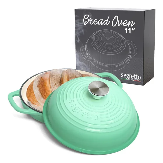 Sarten Hierro Fundido Esmaltado Tapa Horno Pan Verde 11 