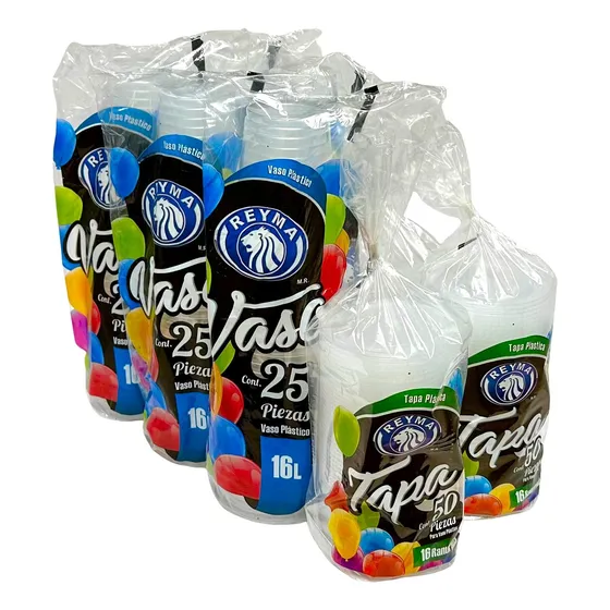 Vaso 16oz Plástico Transparente Reyma Con Tapa (500 Juegos)