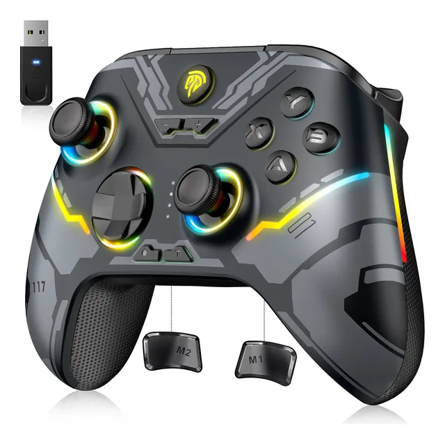 EasySMX X15 Bluetooth inalámbrico Gamepad Efecto Hall Joystick Control Para Windows PC Android Steam y Switch Mando Para Gamer 3 modos de conexión Con RGB