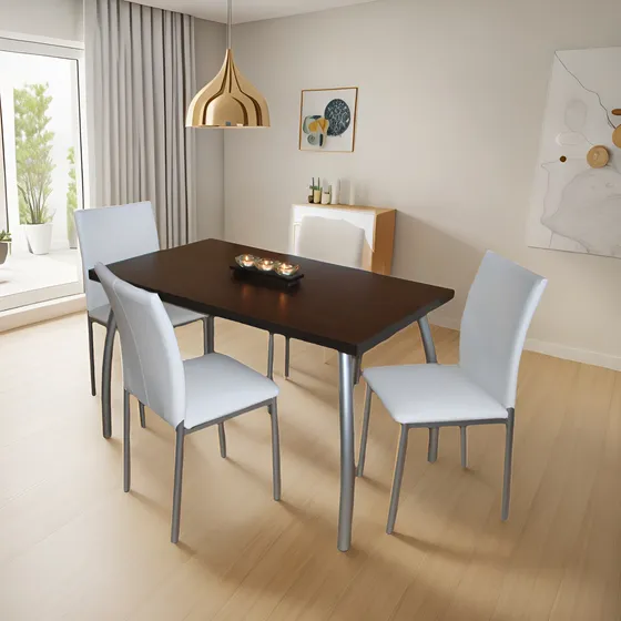 Juego Comedor Combo Mesa Silla Curve 1.40 X 0.80 + 4 Sillas Iris Reforzada Caño Pintado Directo Y Garantia De Fabrica Pr