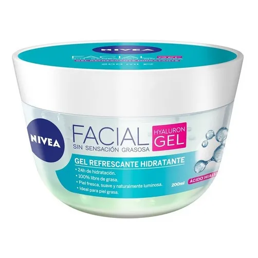 Nivea Gel Facial Refrescante con Ácido Hialurónico 200ml Rápida absorción sin sensación grasosa piel fresca suave y luminosa con efecto mate