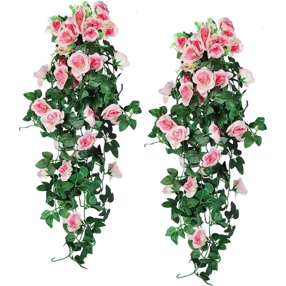 Pack 2 Ramas Rosas Follaje 90cm Colgante Boda Flores 
