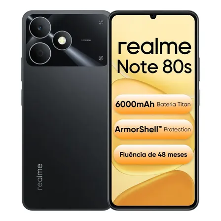 Celular Smartphone Realme Note 80s 128gb 4gb Ram Dual Sim Bateria 6000mah Ultrafino 7,94 Mm Resistência À Poeira E Água Ip54 Preto