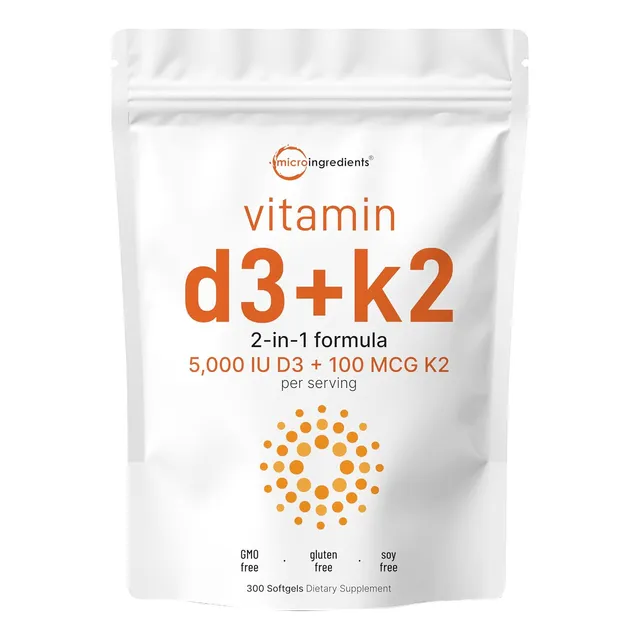 Vitamina D3 + K2 Mk7 5000iu 100mcg 300 Capsulas Blandas Usa