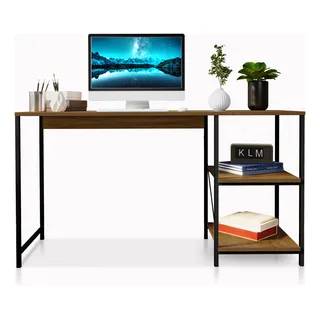 Mesa Escrivaninha Zafira Preto-imbuia Klm Store Industrial Com Prateleira Mesa Escrivaninha Zafira Preto-imbuia Klm Store Industrial Com Prateleira