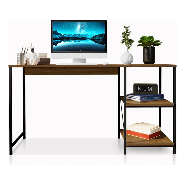 Mesa Escrivaninha Zafira Preto-imbuia Klm Store Industrial Com Prateleira Mesa Escrivaninha Zafira Preto-imbuia Klm Store Industrial Com Prateleira